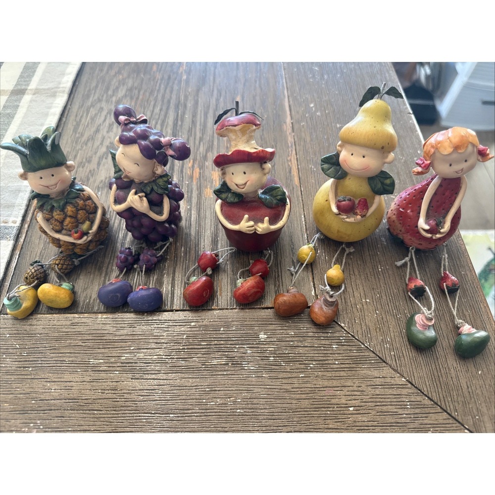 Lot of 5 Anthropomorphic Fruit Shelf Sitter Figurines Girl Boy Vintage